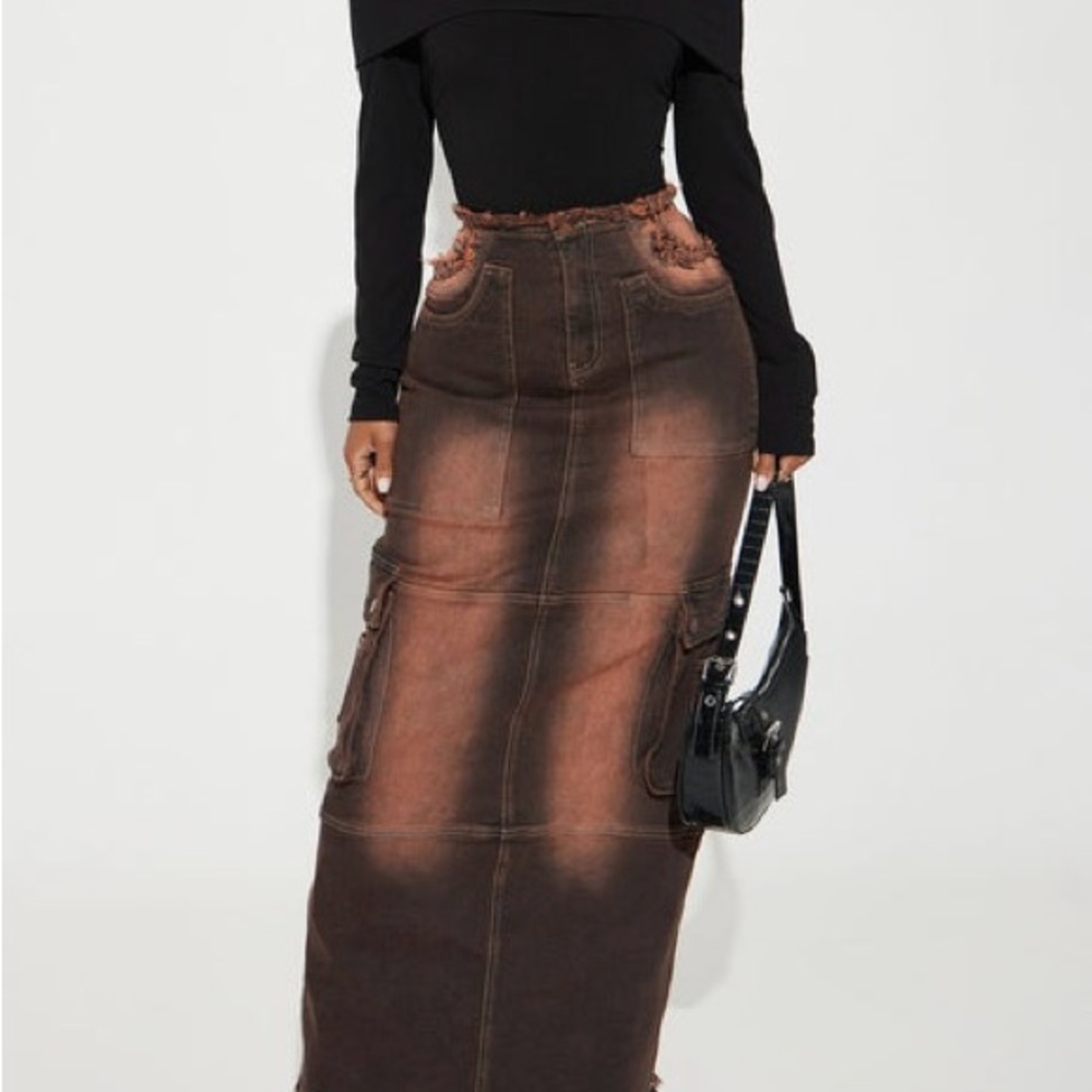 Fashion Nova Black and Brown Maxi Pencil Skirt for Work